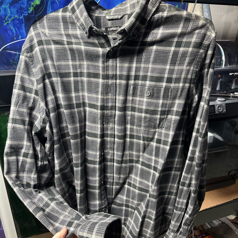 Express Men's Black and White Checkered Shirt